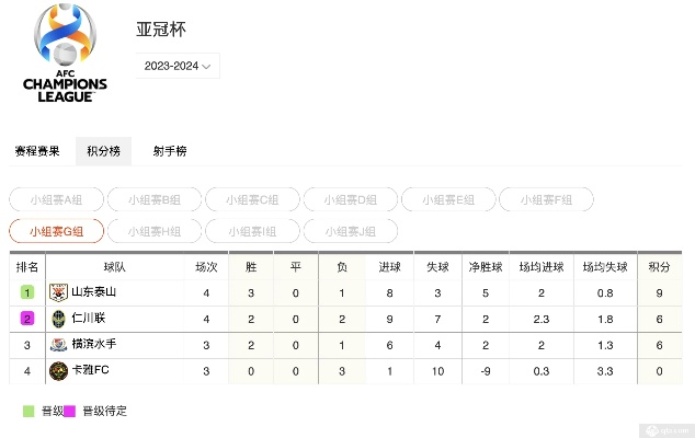 亚冠小组赛得分排名及战绩分析